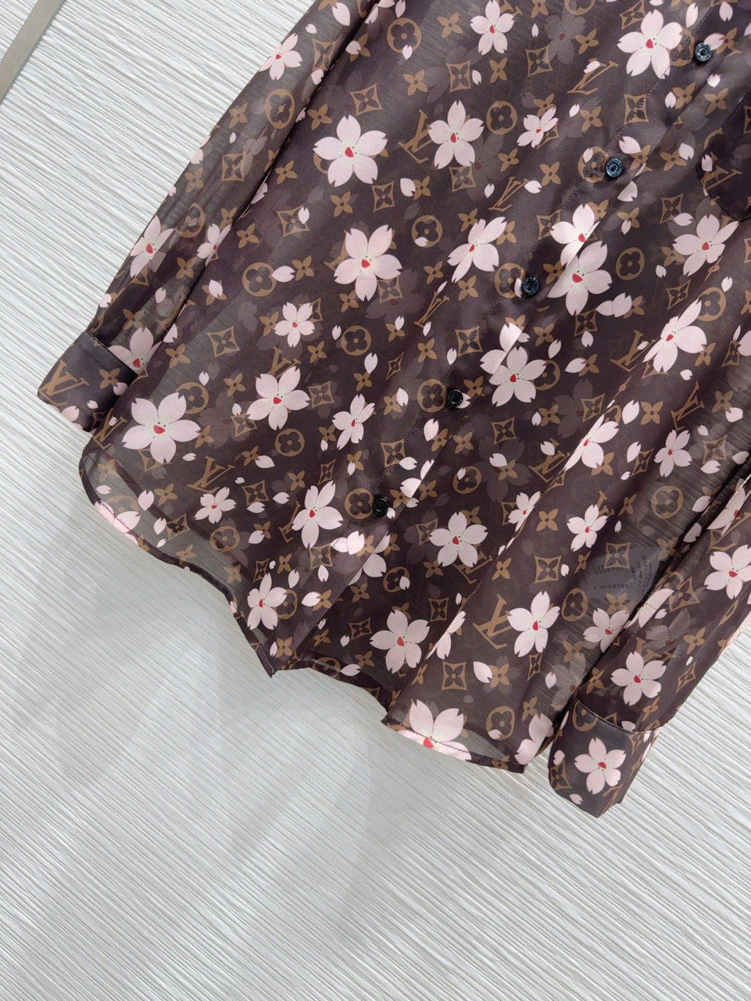 LV 25 Slightly Transparent Flower Shirt Brown Polyester