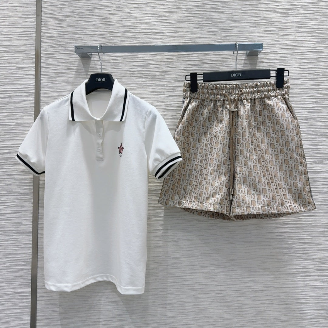 CD 25 Polo Shirt Set White Beige Cotton Polyester