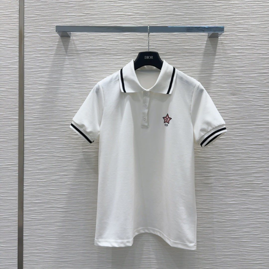 CD 25 Polo Shirt Set White Beige Cotton Polyester