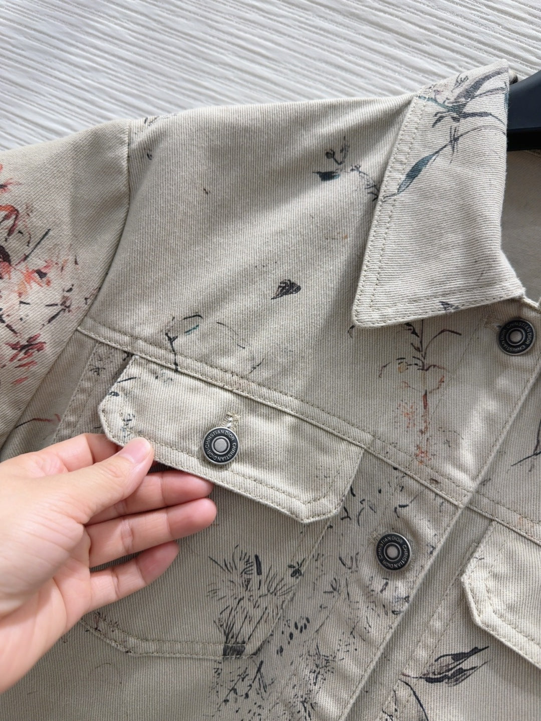 CD 25 Ink And Floral Short Jacket Beige Cotton