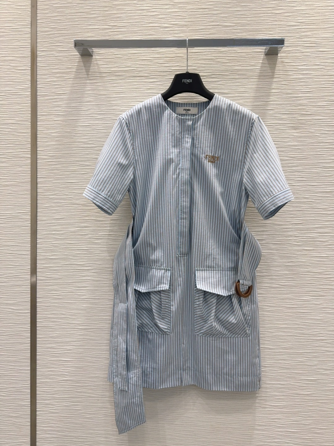 Fendi 25 Striped Dress Blue Cotton