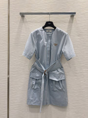 Fendi 25 Striped Dress Blue Cotton