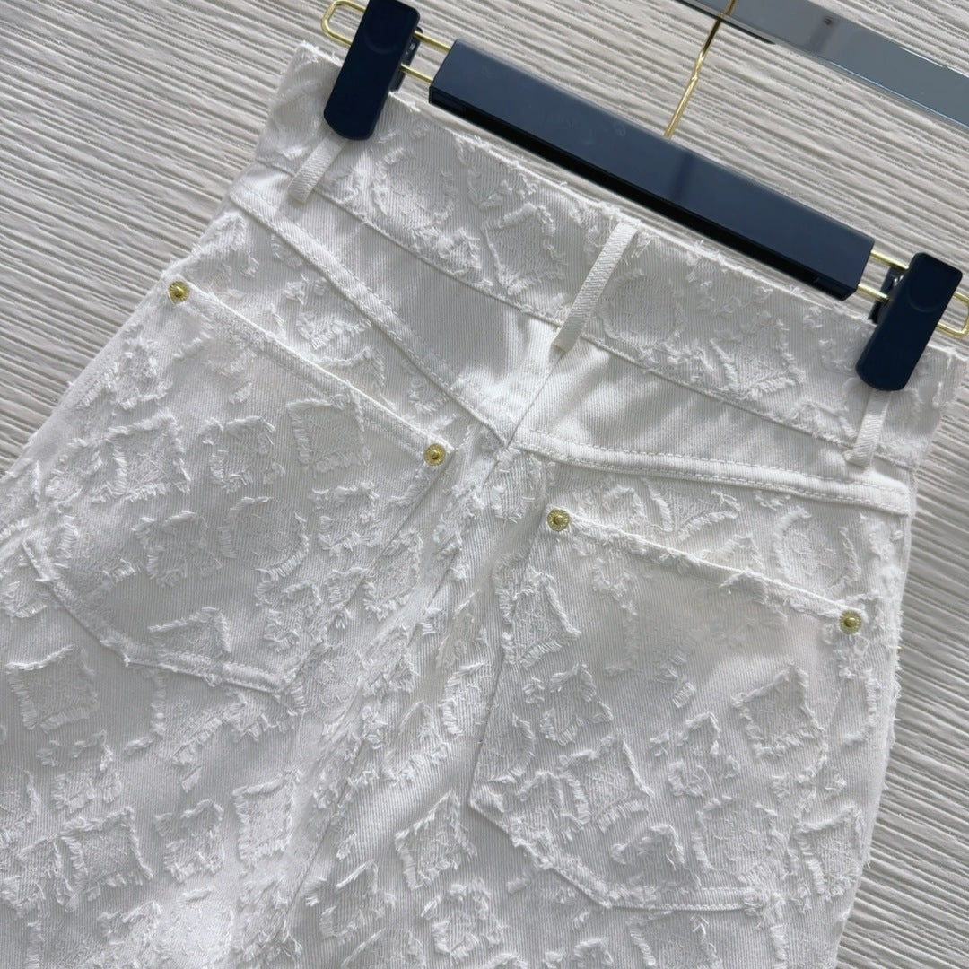 LV 25S Monograw Jacquard Fabric Skirt White Cotton