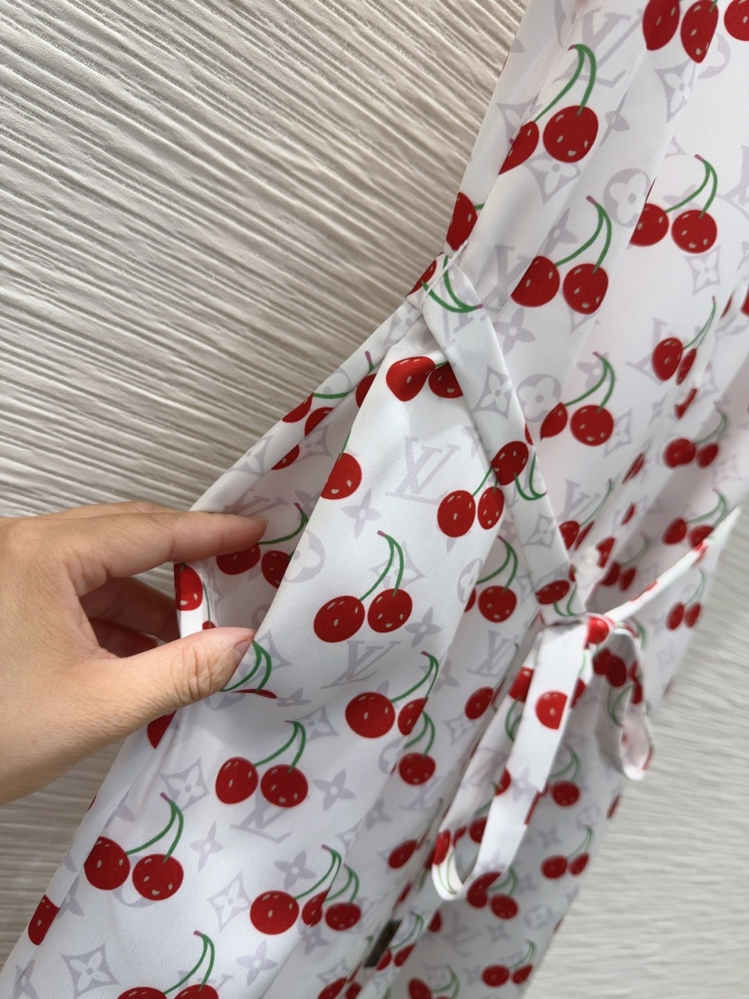 LV 25S Cherry Printed Dress White Red Poliester