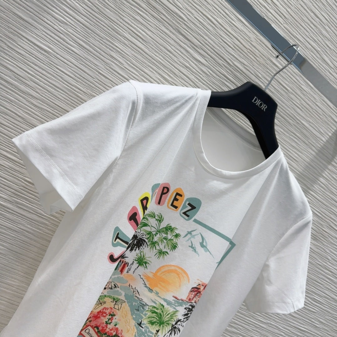 CD 25 T-shirt White with Colorful tencel wool nylon