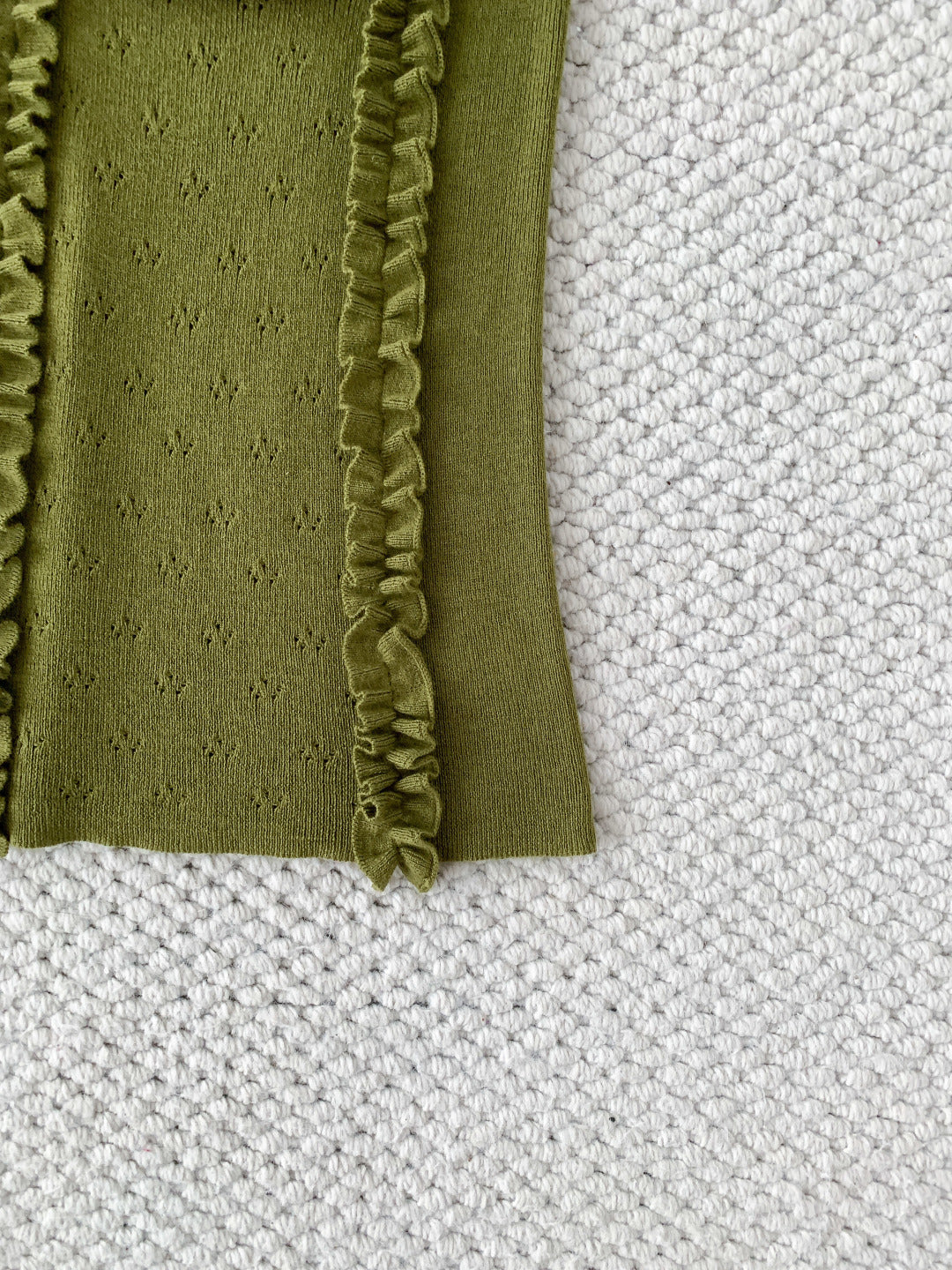 Miumiu 2026 Ruffled Knitted Vest Green Cashmere and Silk Blend 380635