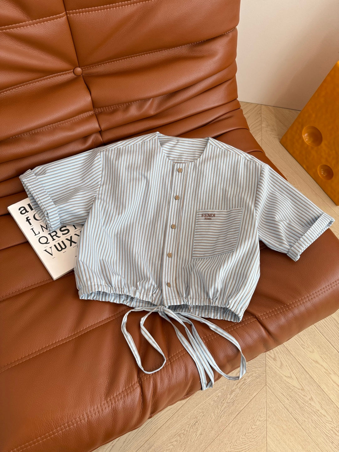 Fendi 25 Letter Logo Embroidered Striped Suit Blue Cotton