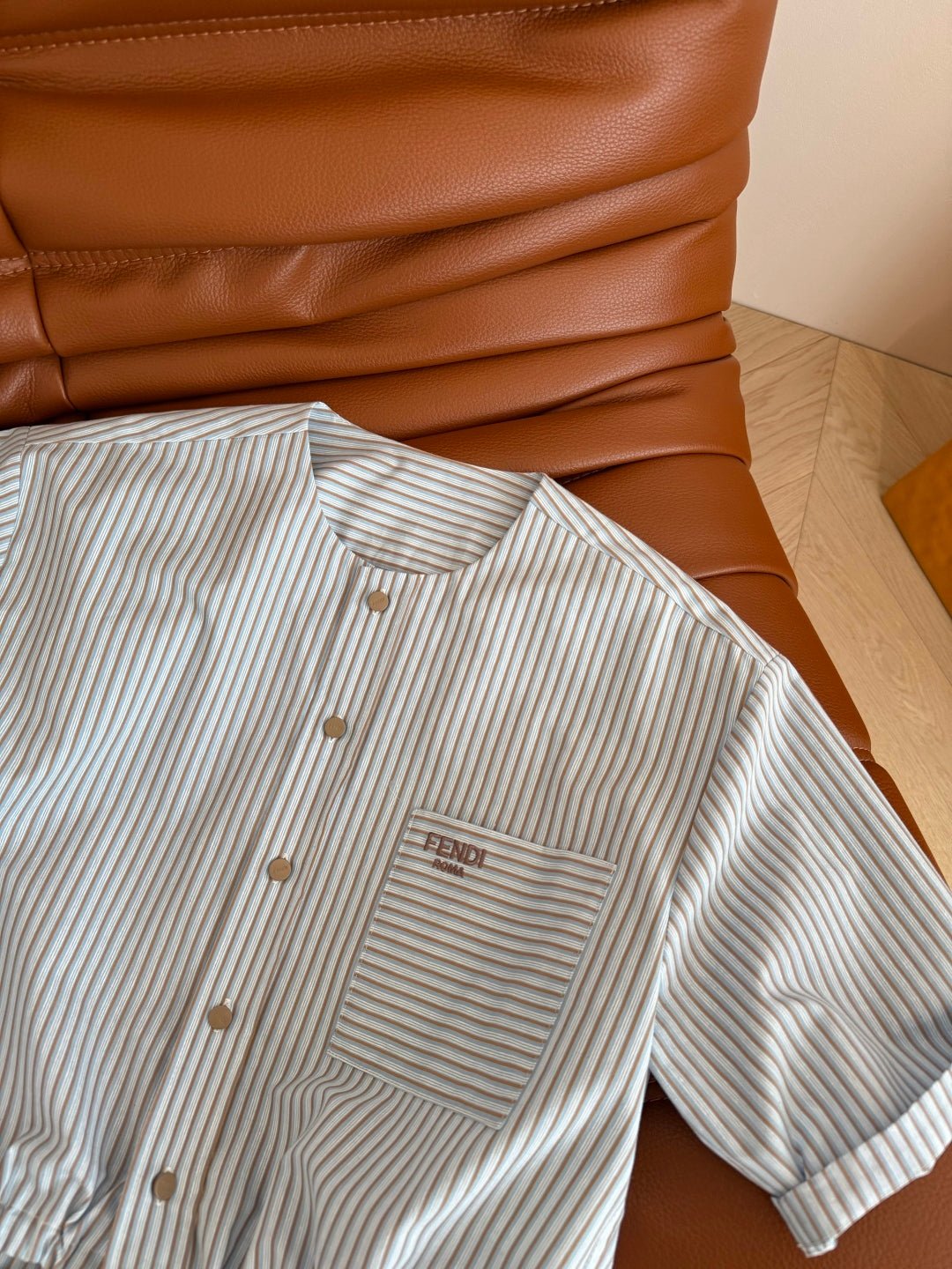 Fendi 25 Letter Logo Embroidered Striped Suit Blue Cotton