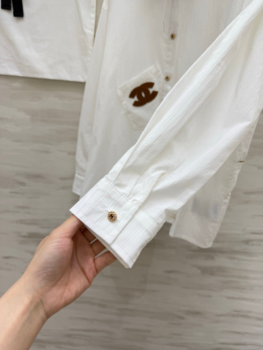 Chanel 2026 Brown Logo Shirt White Cotton 392417
