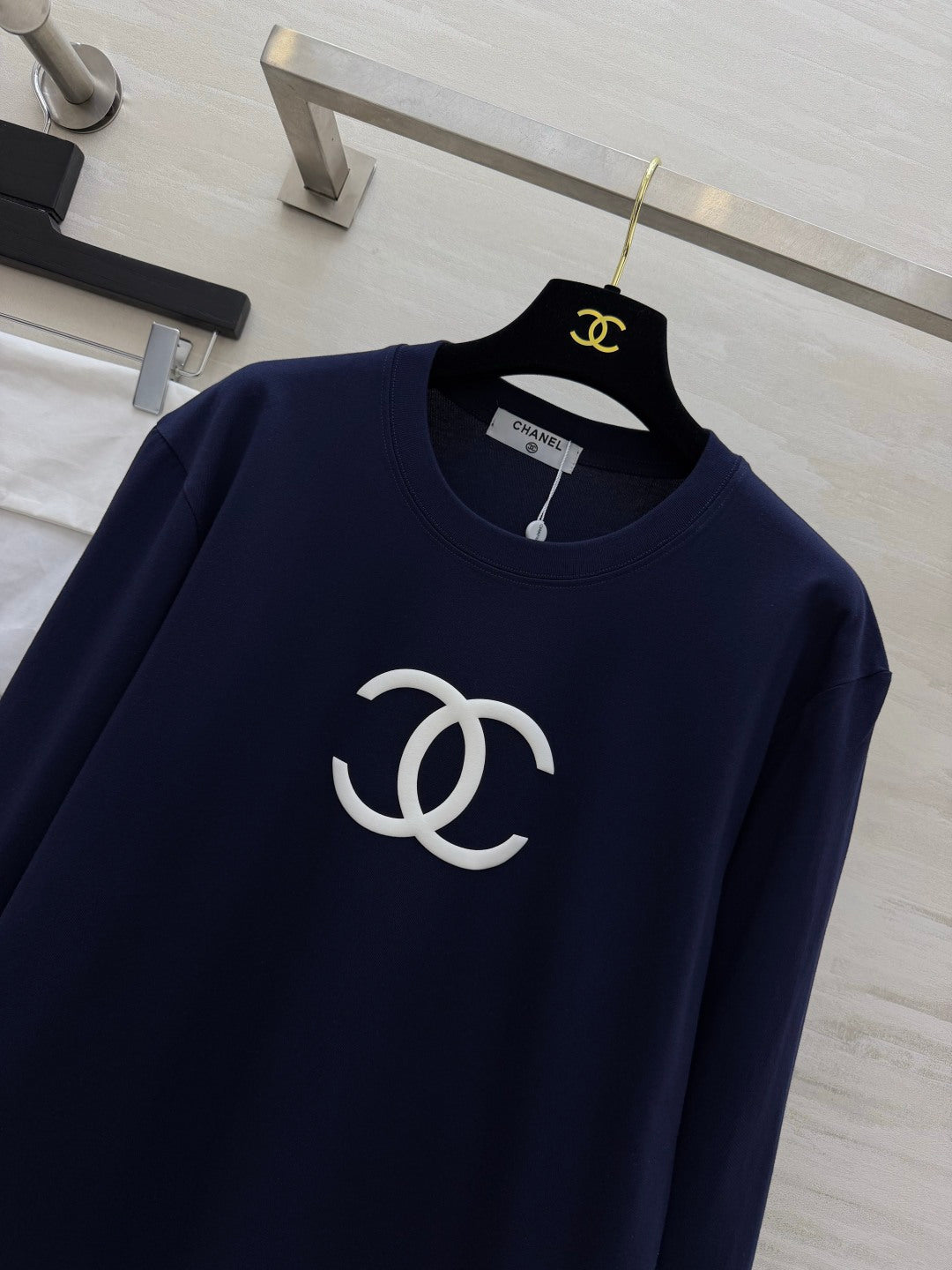 Chanel 2026 Navy Blue Double C Long-Sleeve T-Shirt