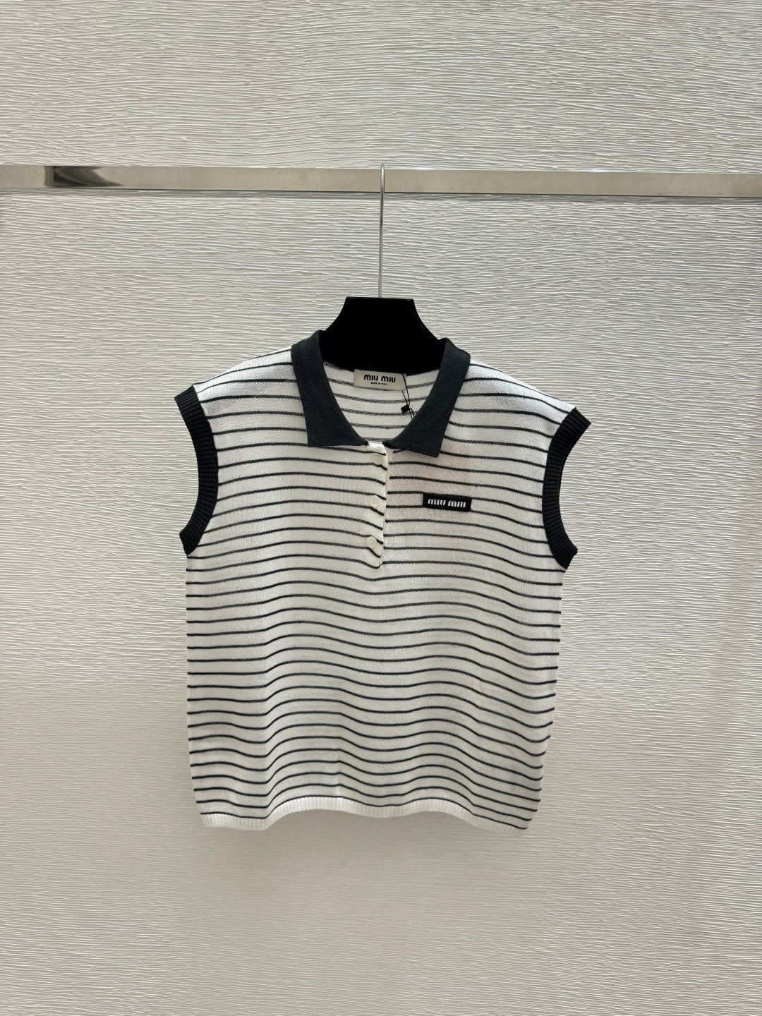 Miumiu 2026 Striped Sleeveless Knit Vest Cotton 341375