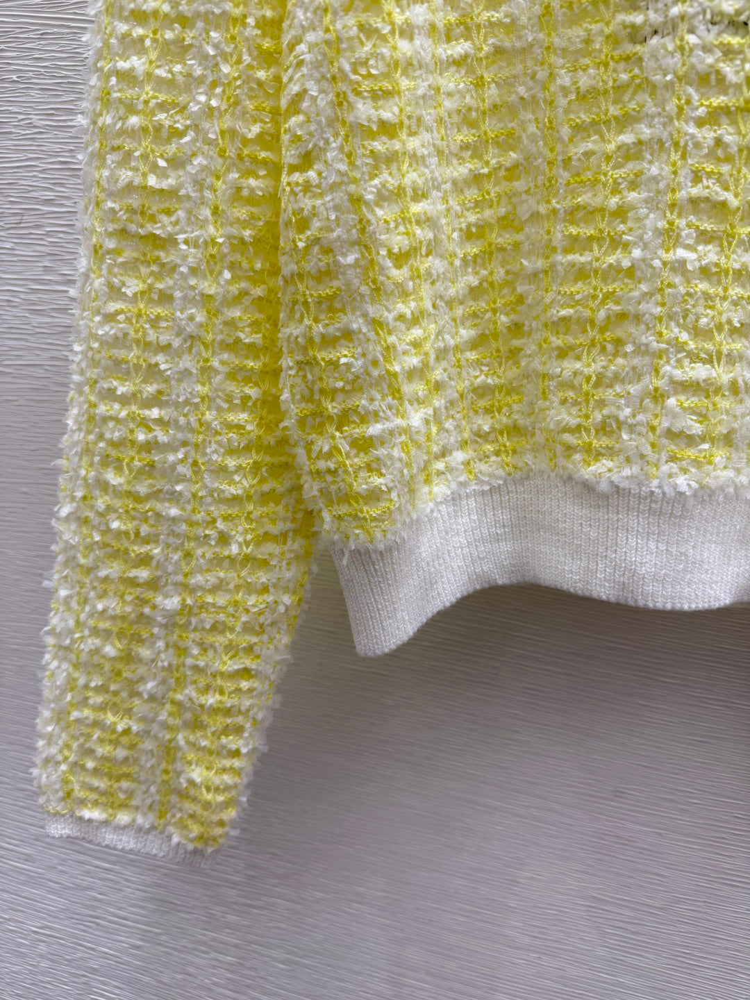 Chanel 2026 Hollow-out Round Neck Knitted Long Sleeve Yellow Cotton 244666