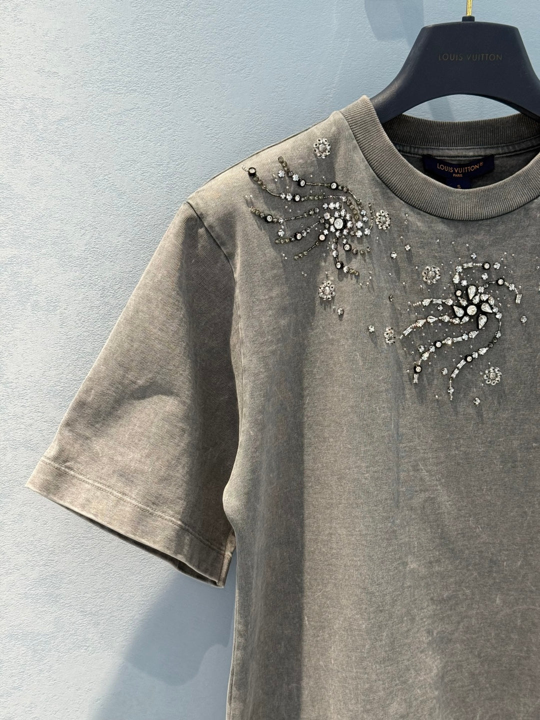 LV 25  Stir-Fried Old Diamond T-Shirt Grey Cotton