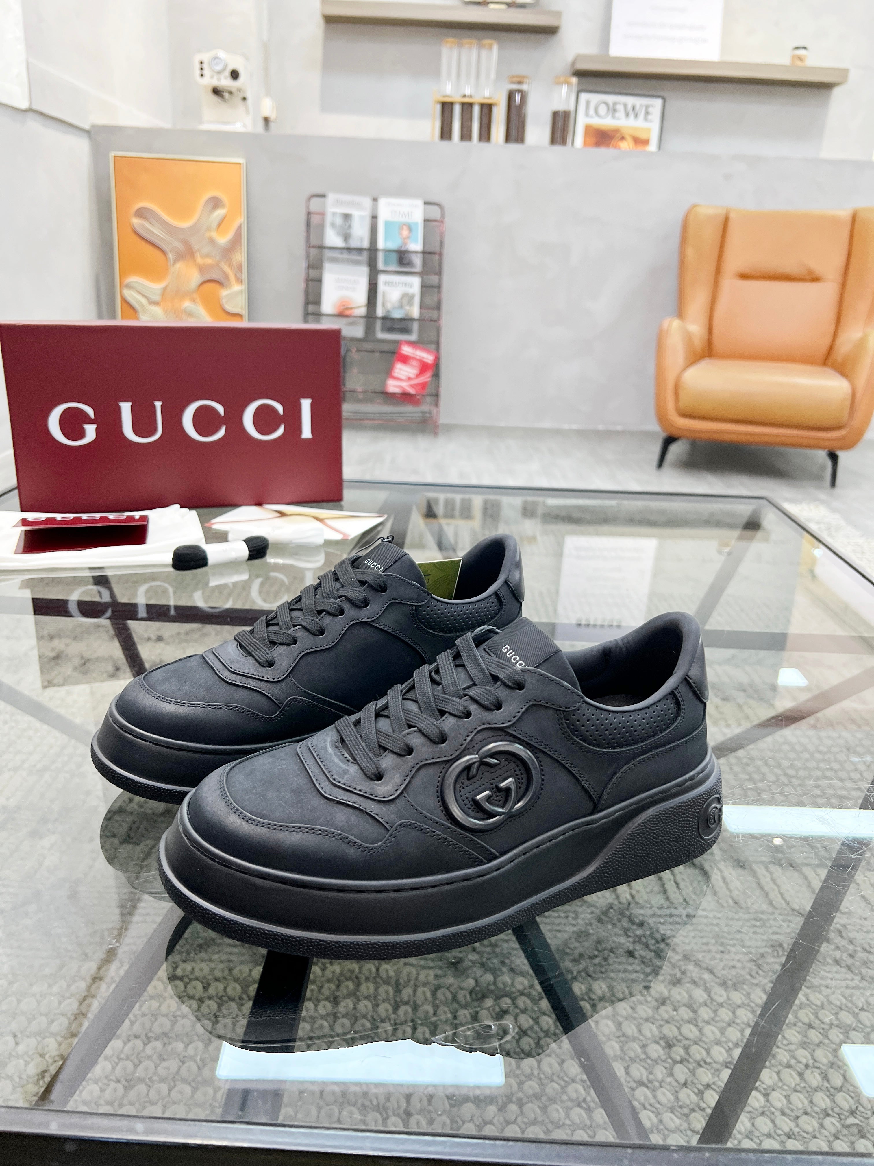 GG Men's Sneaker Black Cowhide 525914