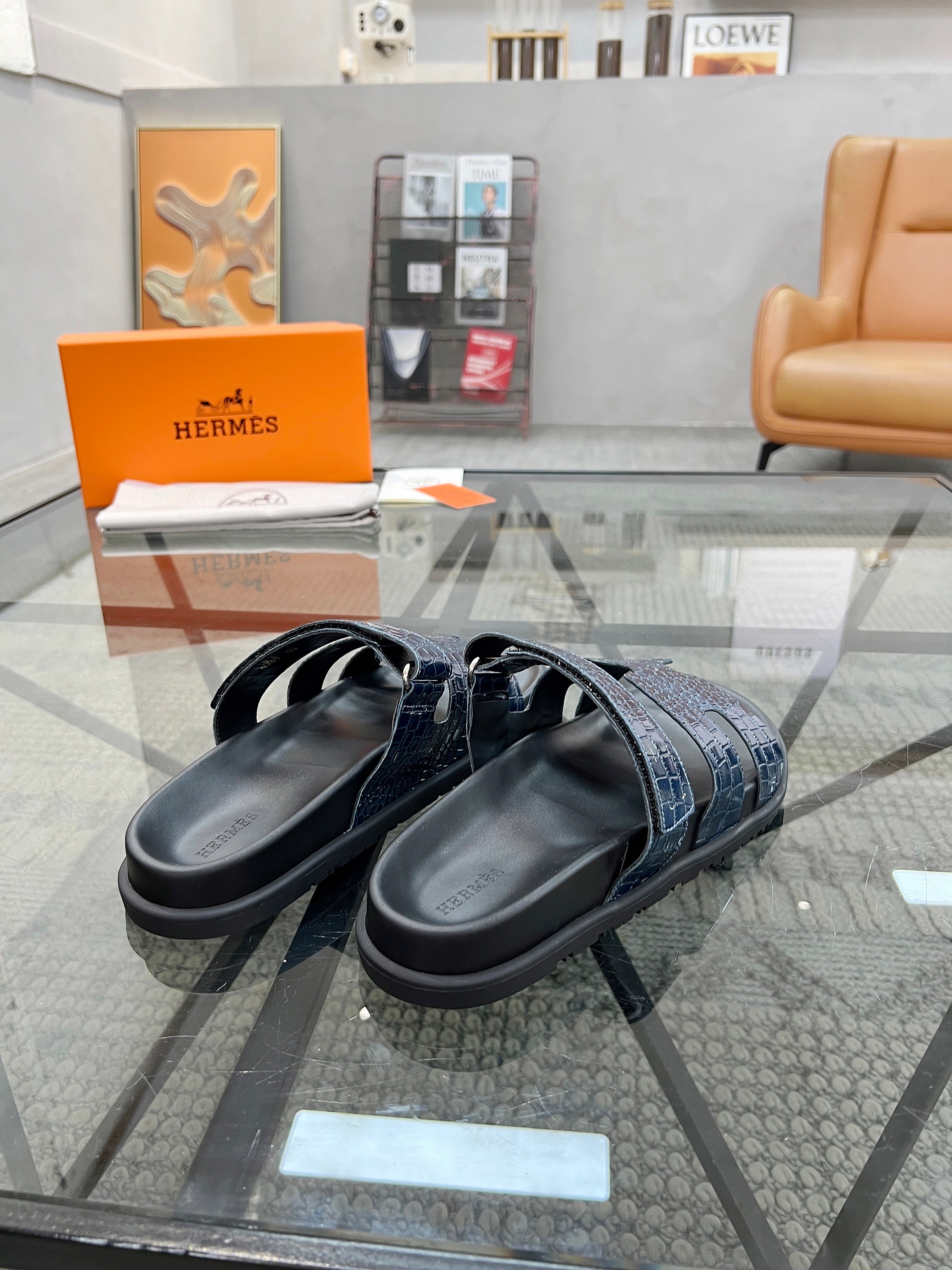 HM Men's Chypre Slide Navy Blue Cowhide 544583