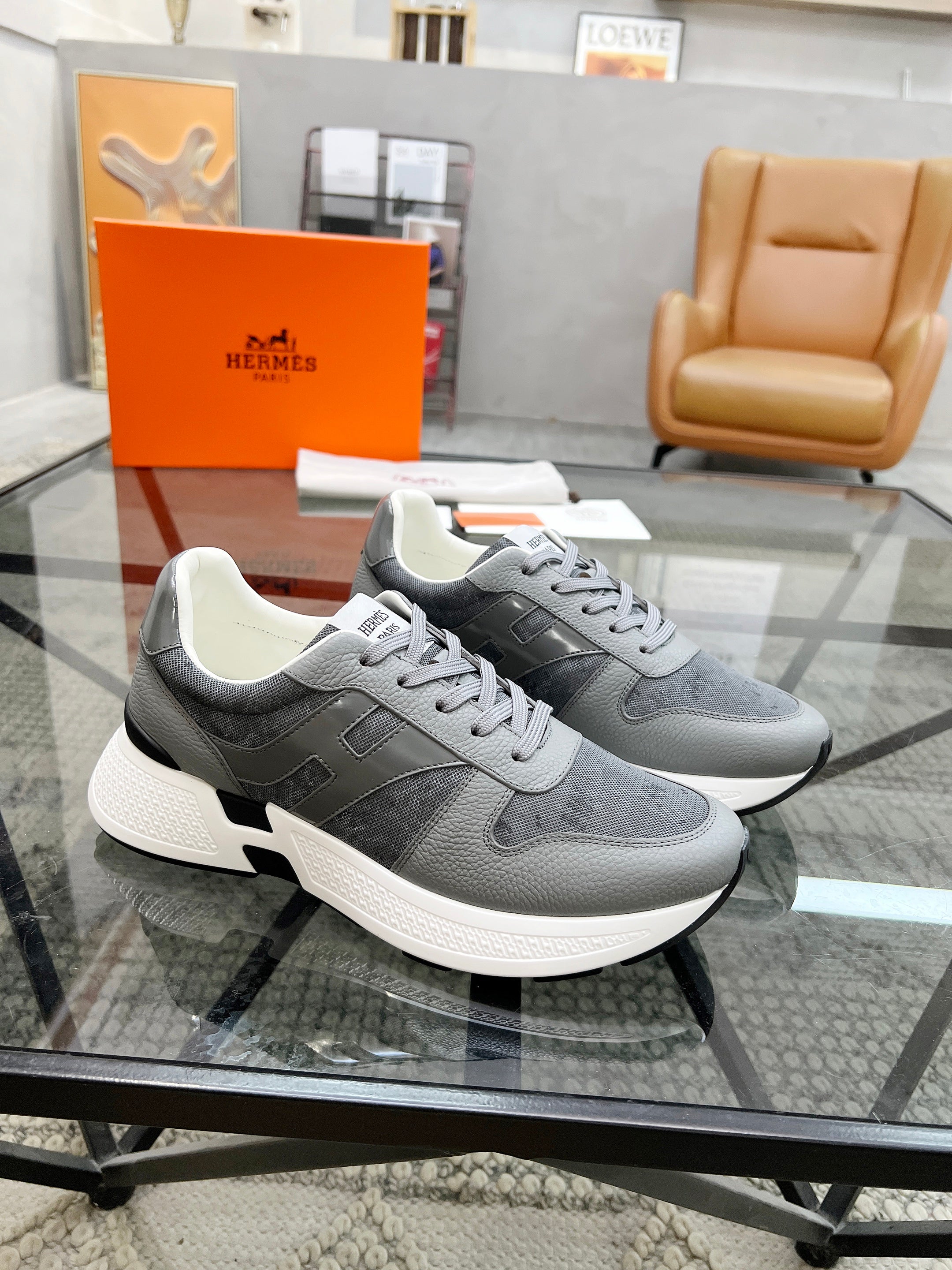 HM Men's Sneaker Grey Cowhide Fabric 603854