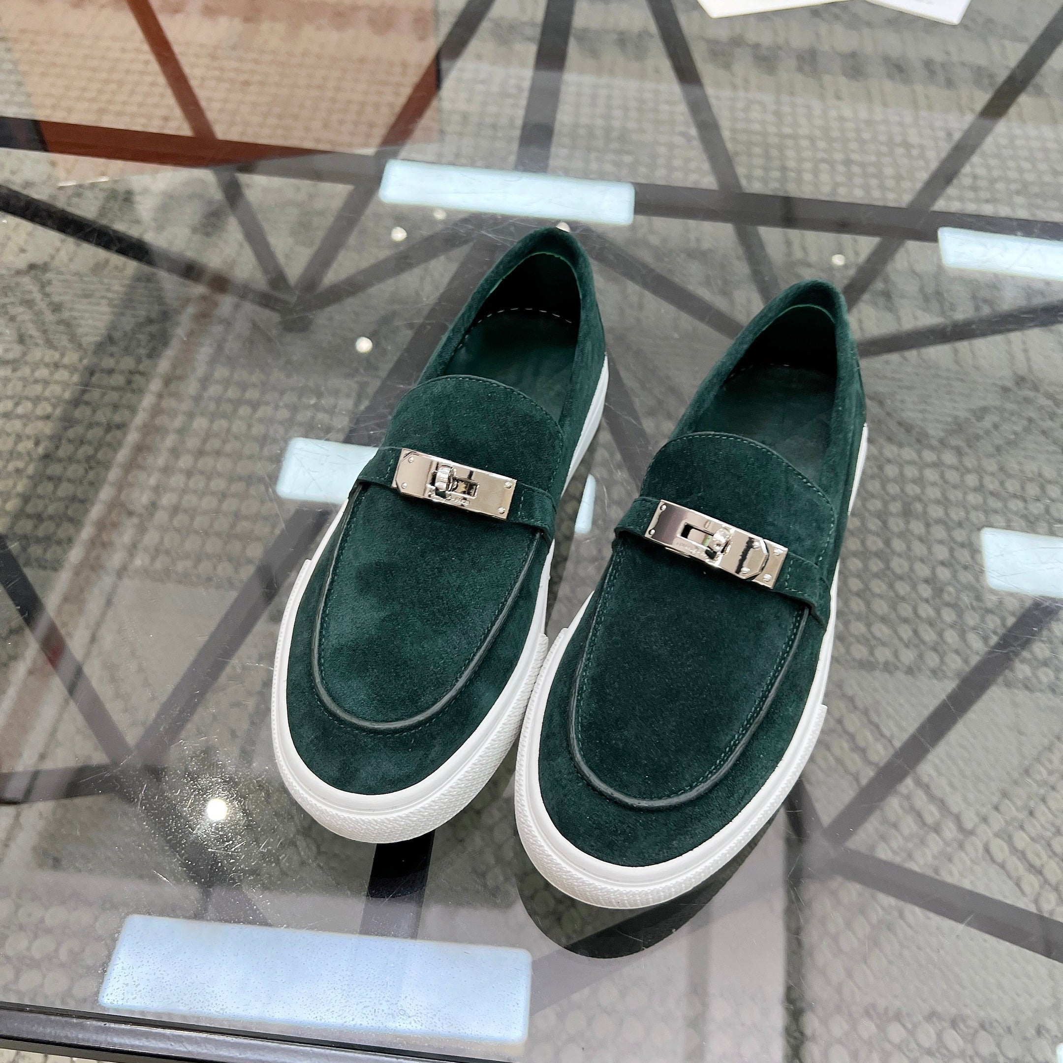 HM Men's Loafers Green Suede 621425