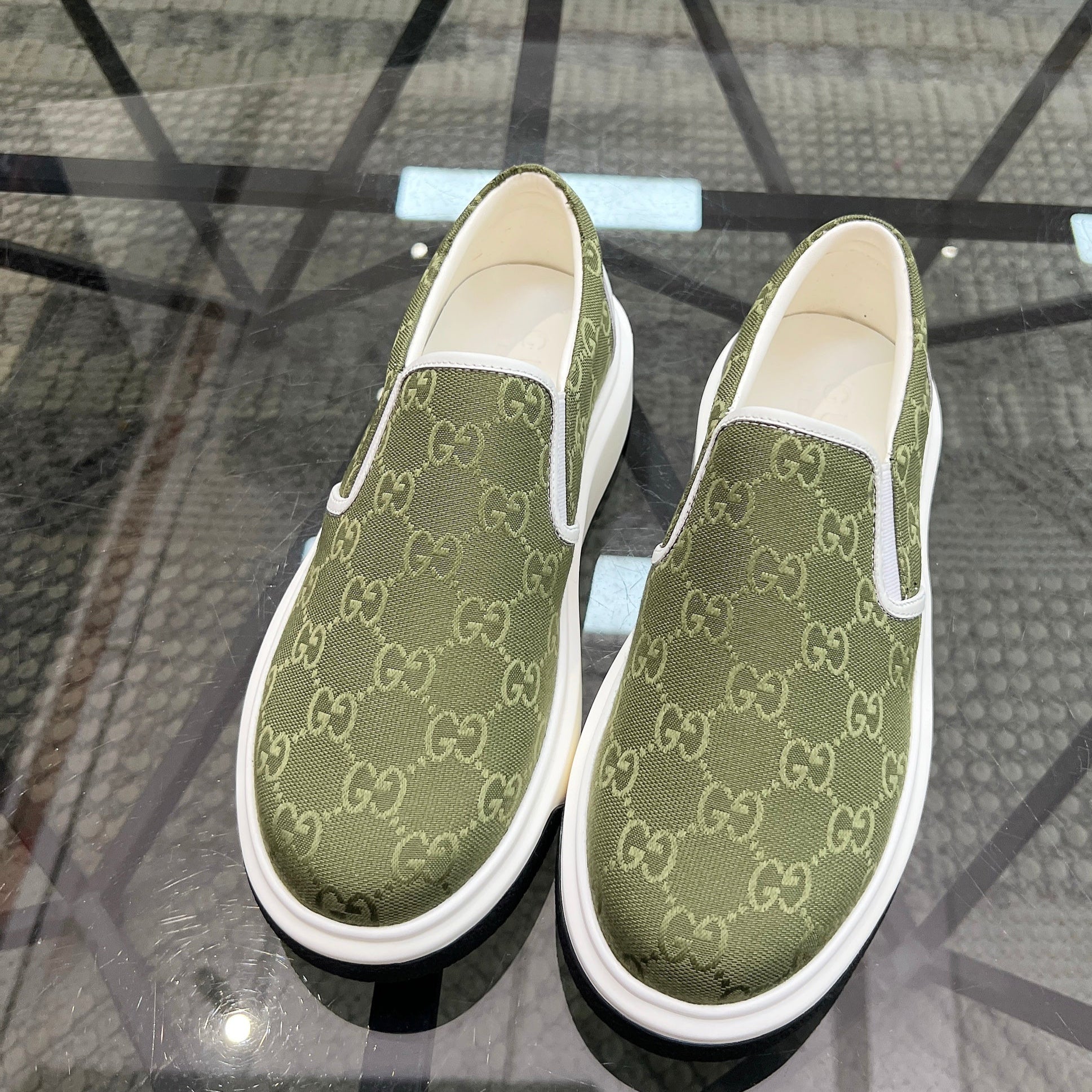 GG Men's Slip on Loafer Olive Green Printed Fabric 721525