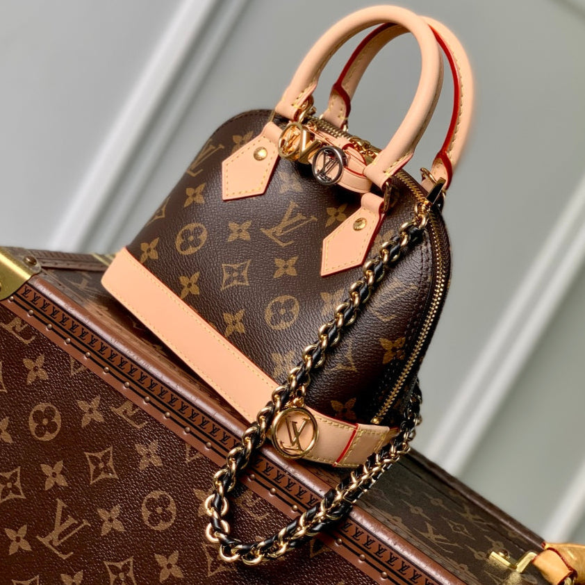 LV Alma Monogram Bag 19.5cm Brown Beige Leather Canvas 337560