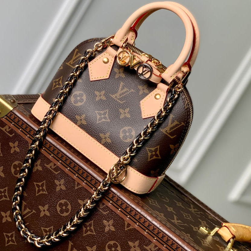 LV Alma Monogram Bag 19.5cm Brown Beige Leather Canvas 337560