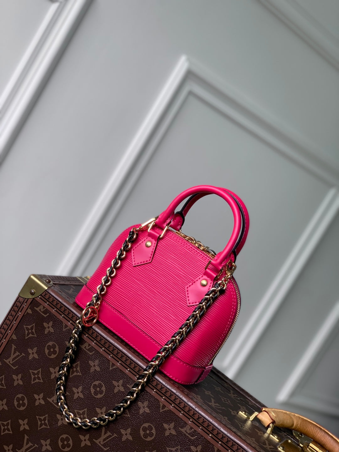 LV Alma Monogram Bag 19.5cm Rose Red Epi Leather 337570