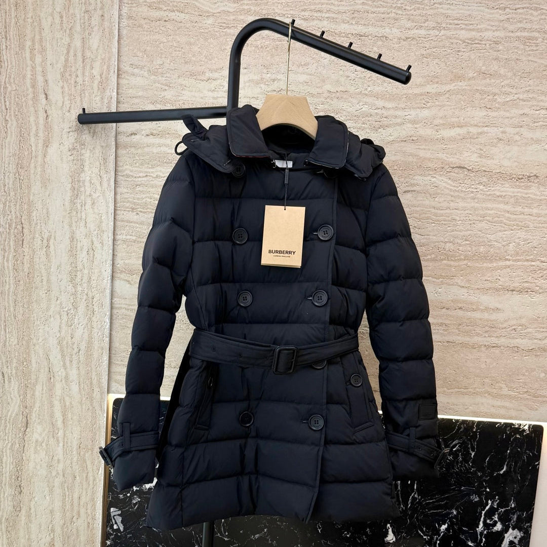 Burberry 25 Double-Breasted Slim Fit Short Down Jacket Black Polyester