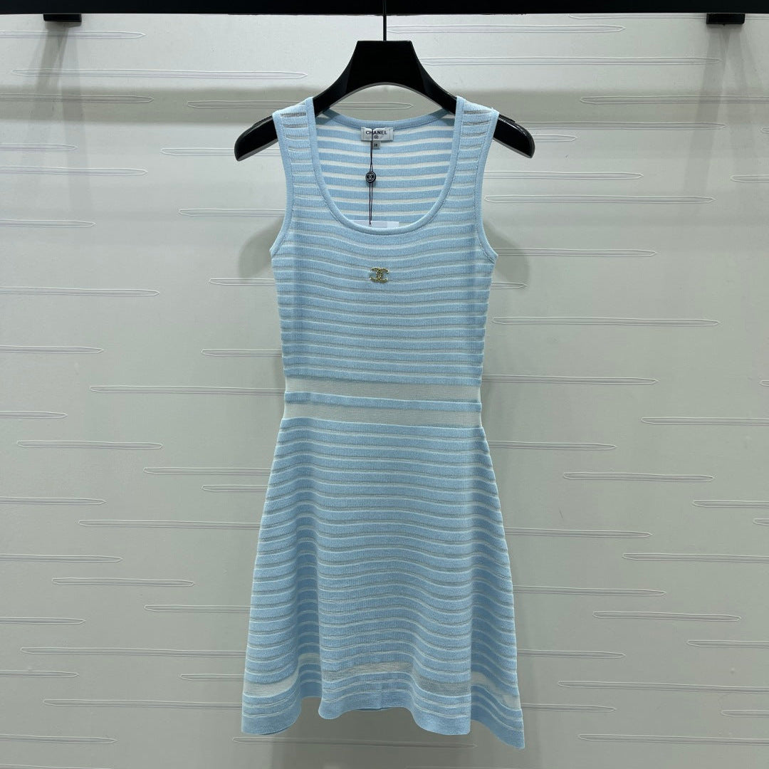 Chanel 2026 Knitted Vest Dress Blue Polyester Viscose 373117