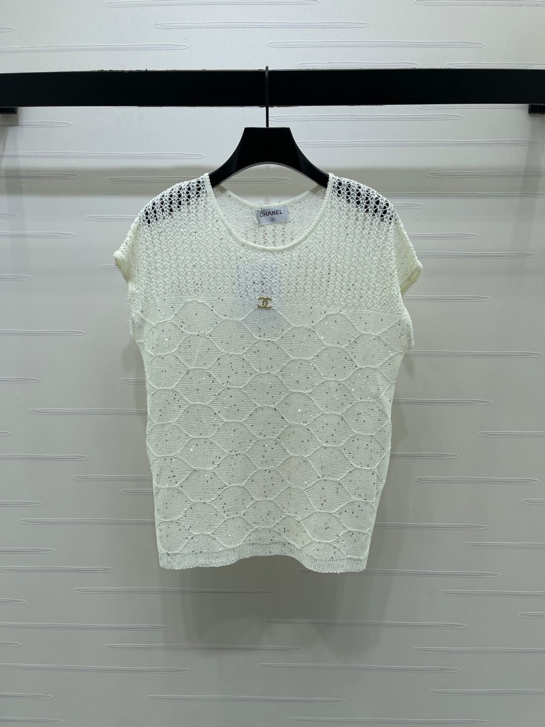 Chanel 2026 Round Neck Hollow Out Knit Short Sleeve Tencel 397438