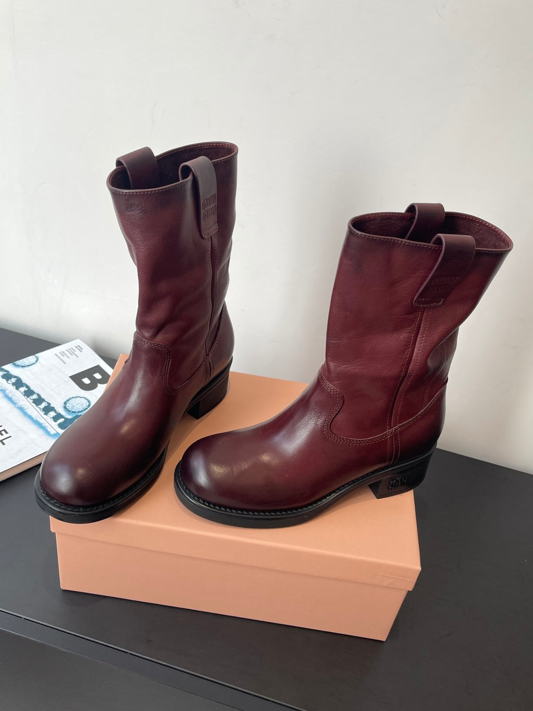 MiuMiu 26 heeled boots burgundy cowhide 521958