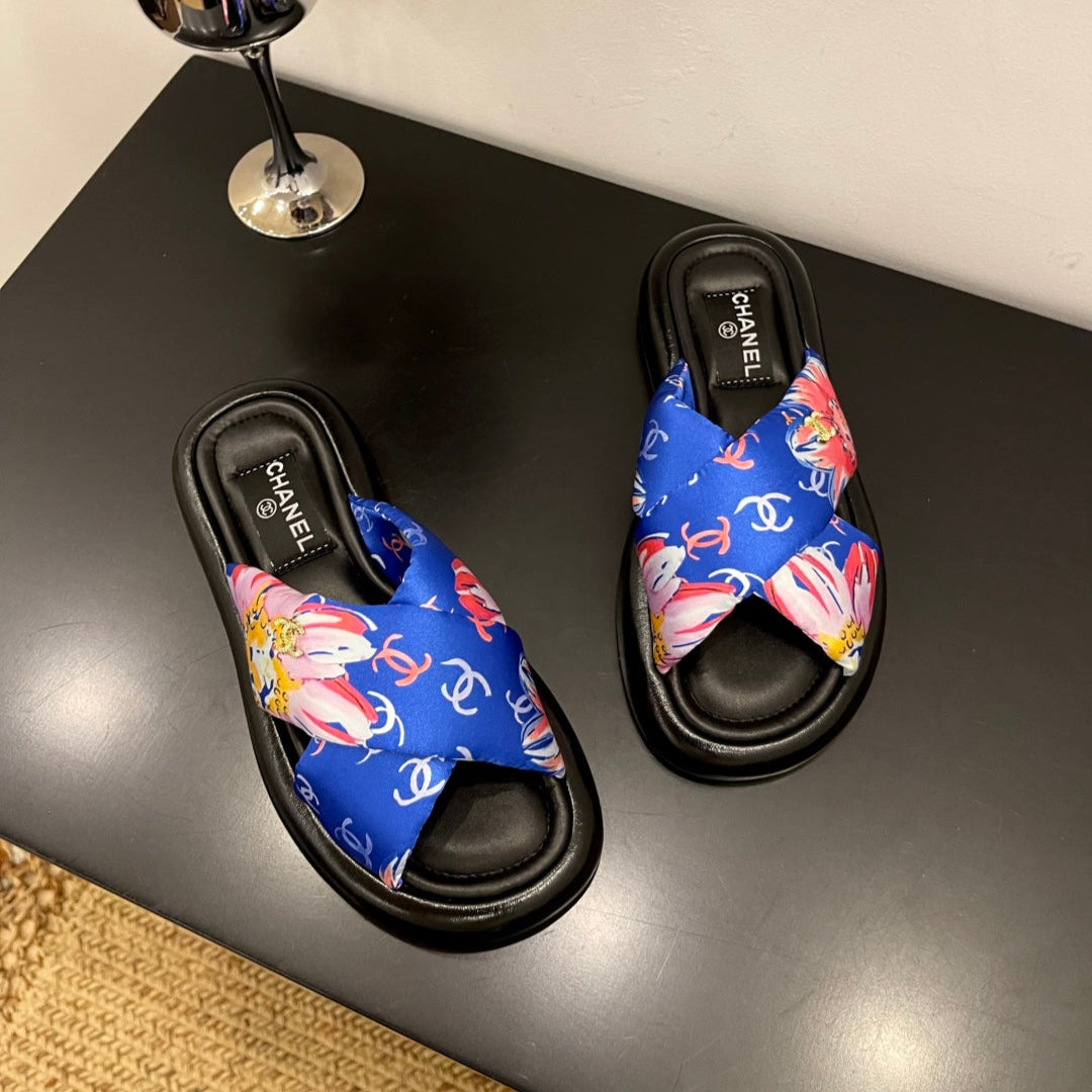 CC 25 Platform Slide Blue Cloth Sheepskin 334741