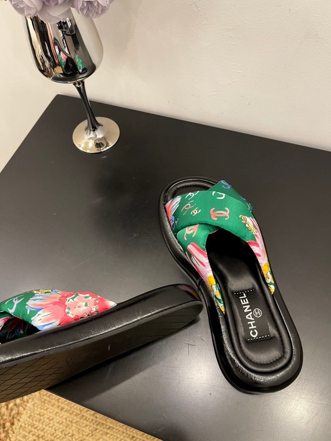 CC 25 Platform Slide Green Cloth Sheepskin 334743