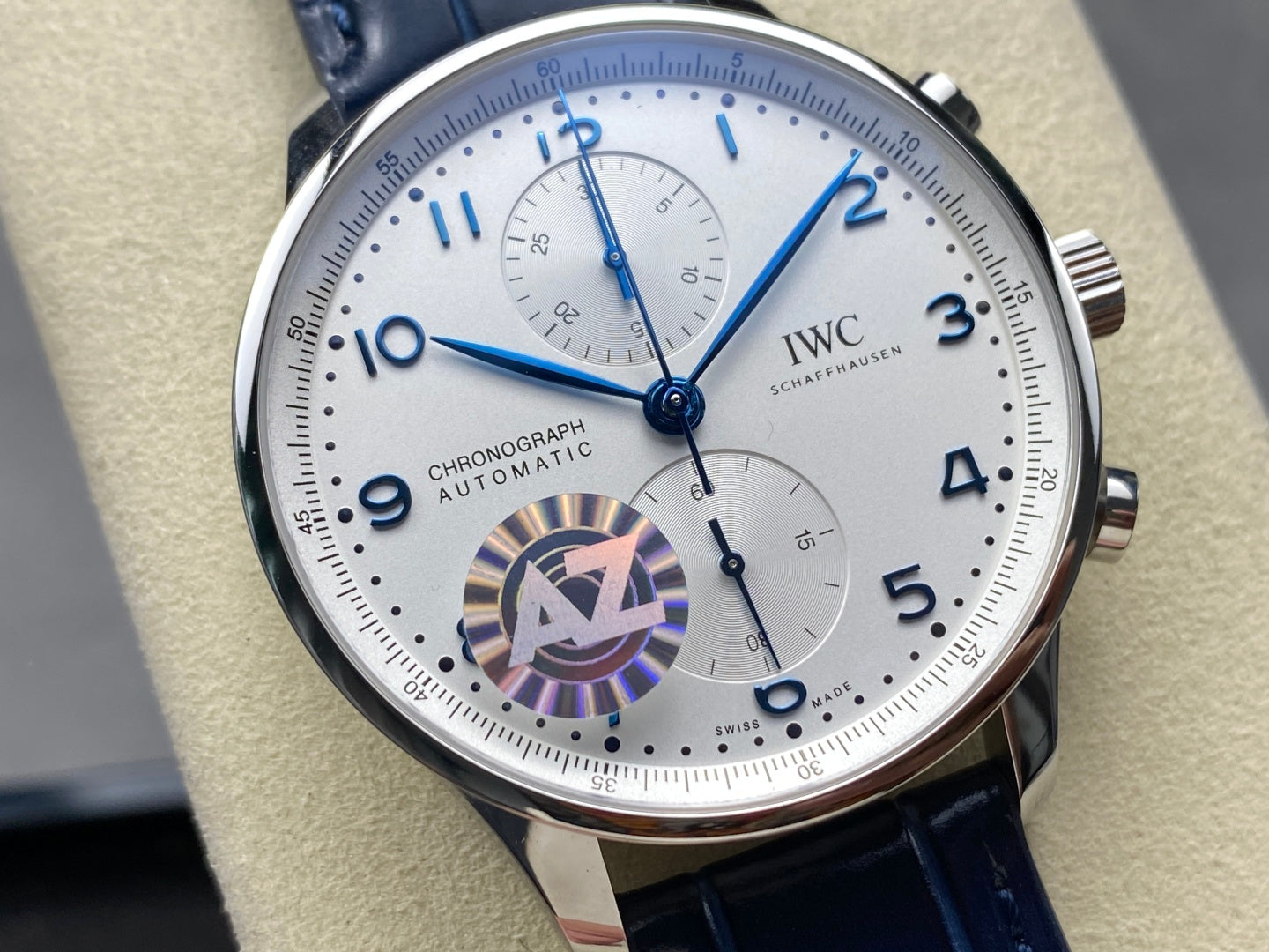 IWC Portuguese 41mm White Dial Steel Case Navy Blue Crocodile Leather