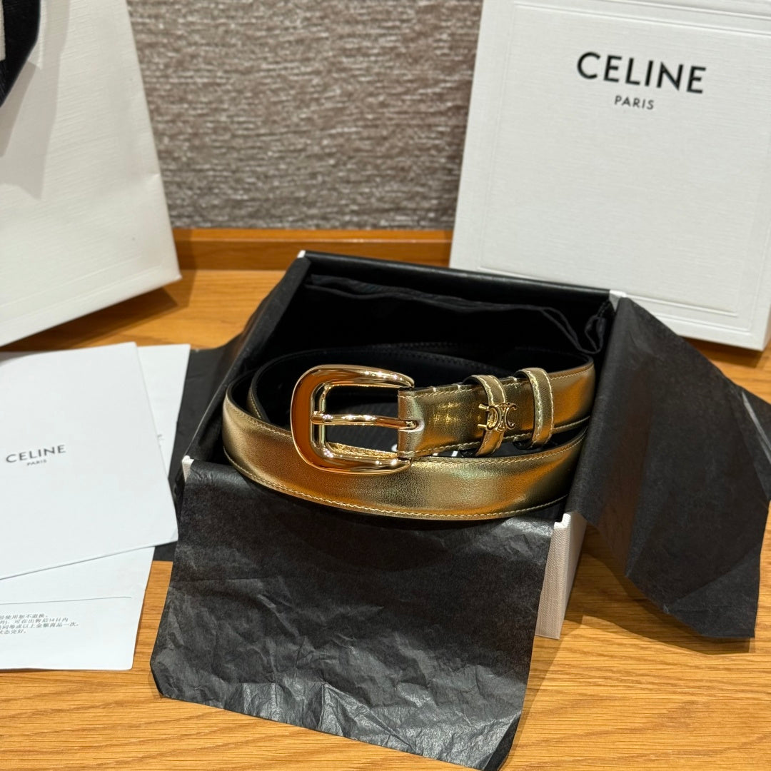 CL Gold 25mm Triomphe Metal Gold Metallic Black Cowhide  615555