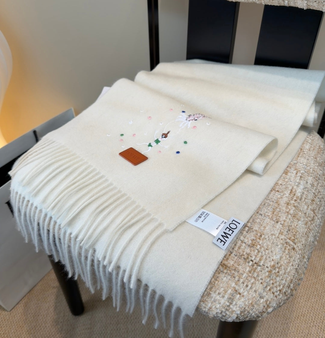 Loewe Scarf 180CM Ivory Wool-blend 909785