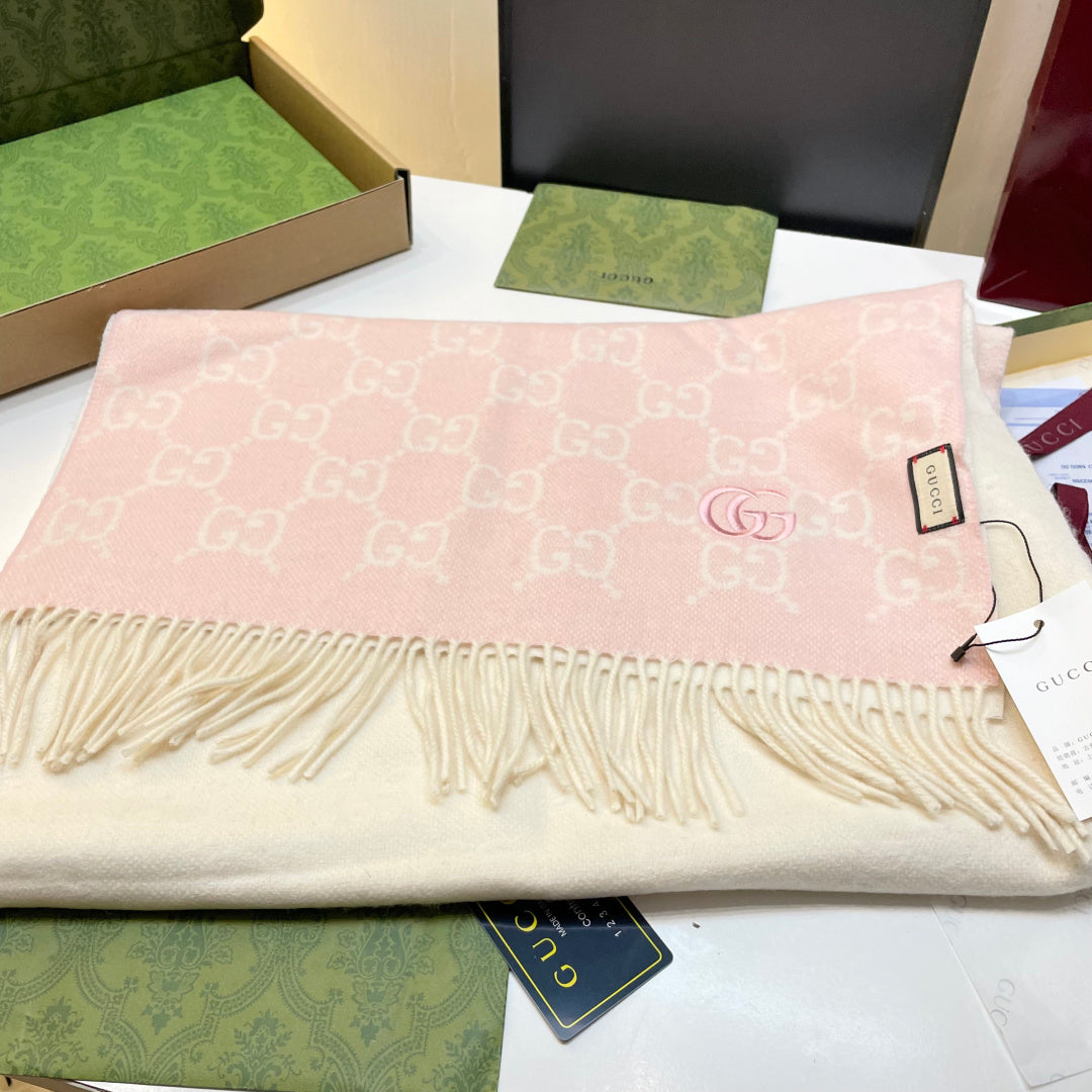 GG Double G Jacquard Scarf 180CM  Light Pink Wool 283075