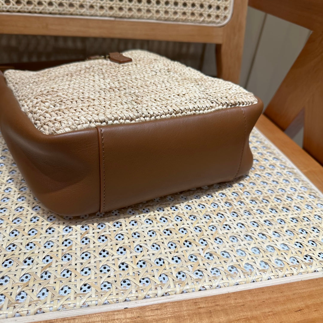 YSL Bag 22cm Brown Beige Raffia Cowhide