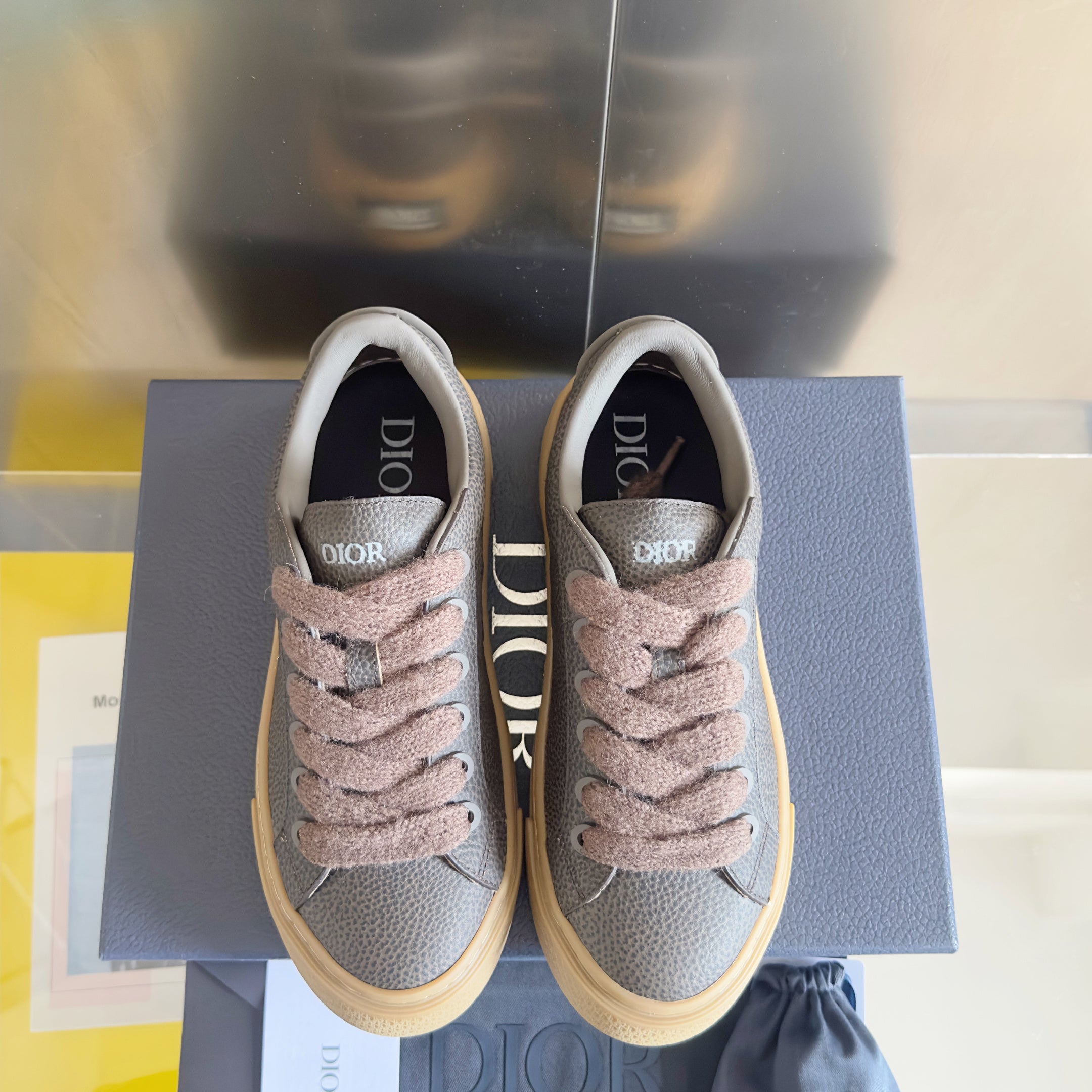 CD 26 B33 Platform Sneakers Dark Gray Monogram Cowhide 609188