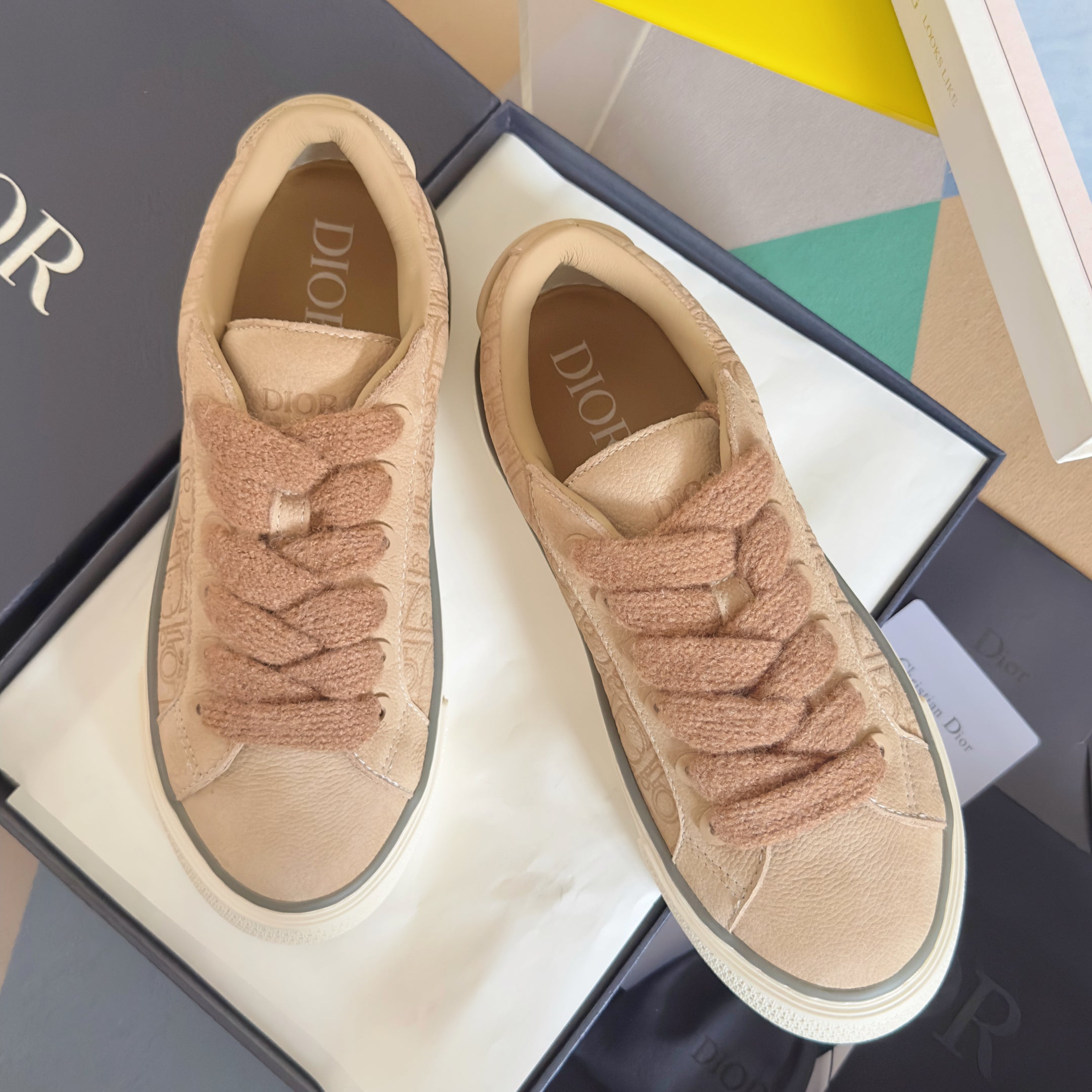 CD 26 B33 Platform Sneakers Light Brown Monogram Cowhide 609189