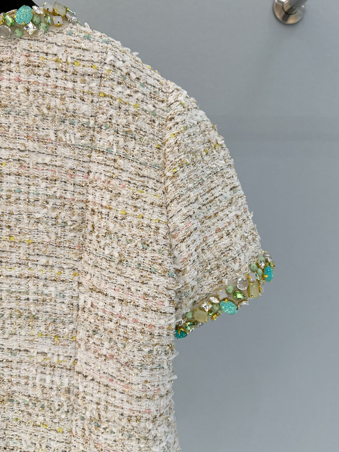 Chanel 2026 Side-button Short-sleeved Jacket Beige Green Polyamide Cotton