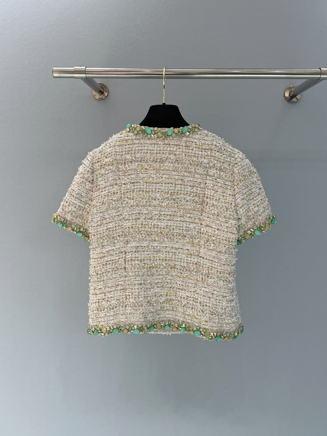 Chanel 2026 Side-button Short-sleeved Jacket Beige Green Polyamide Cotton