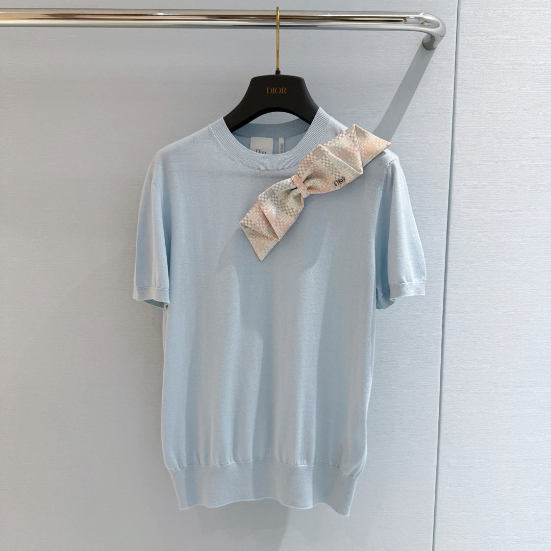 Dior 2026 Bow T-shirt Blue Cotton 724418