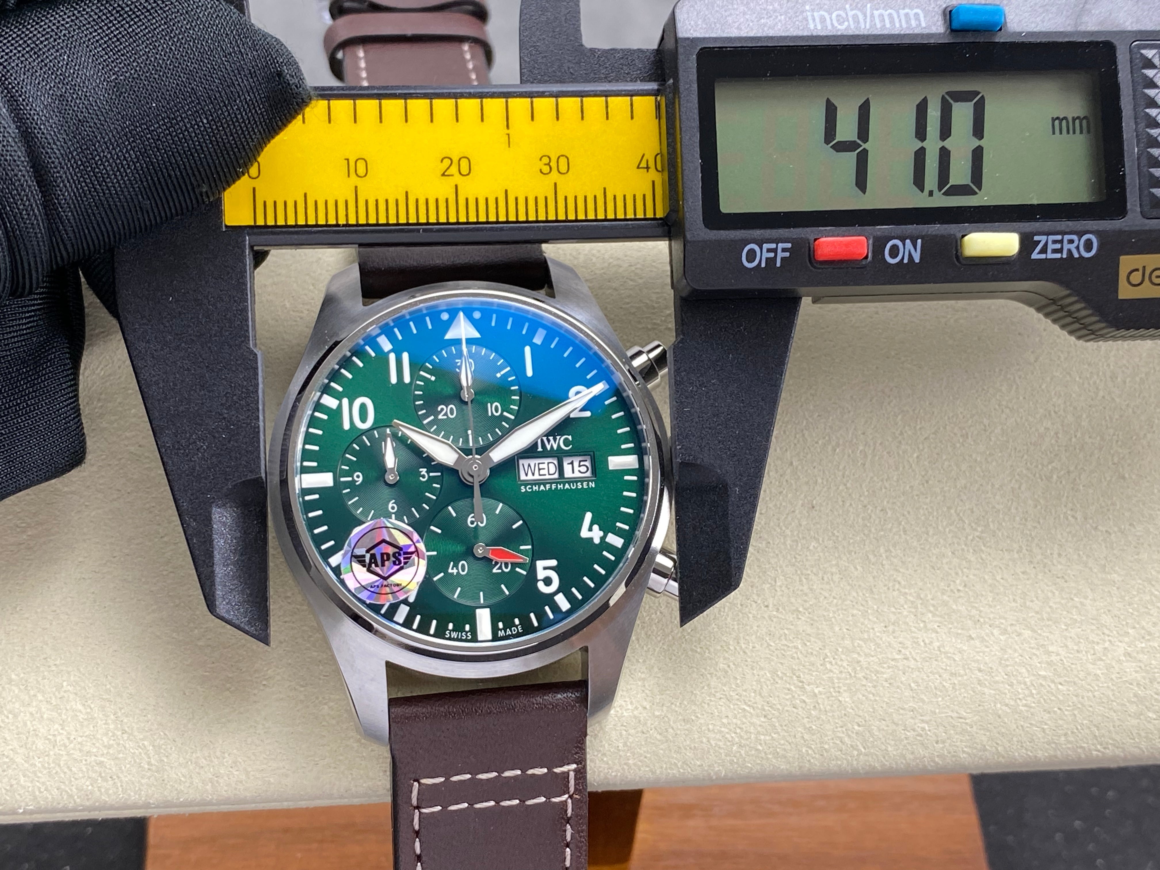 IWC Schaffhausen Pilot's 41mm Green Dial Brown Leather Strap