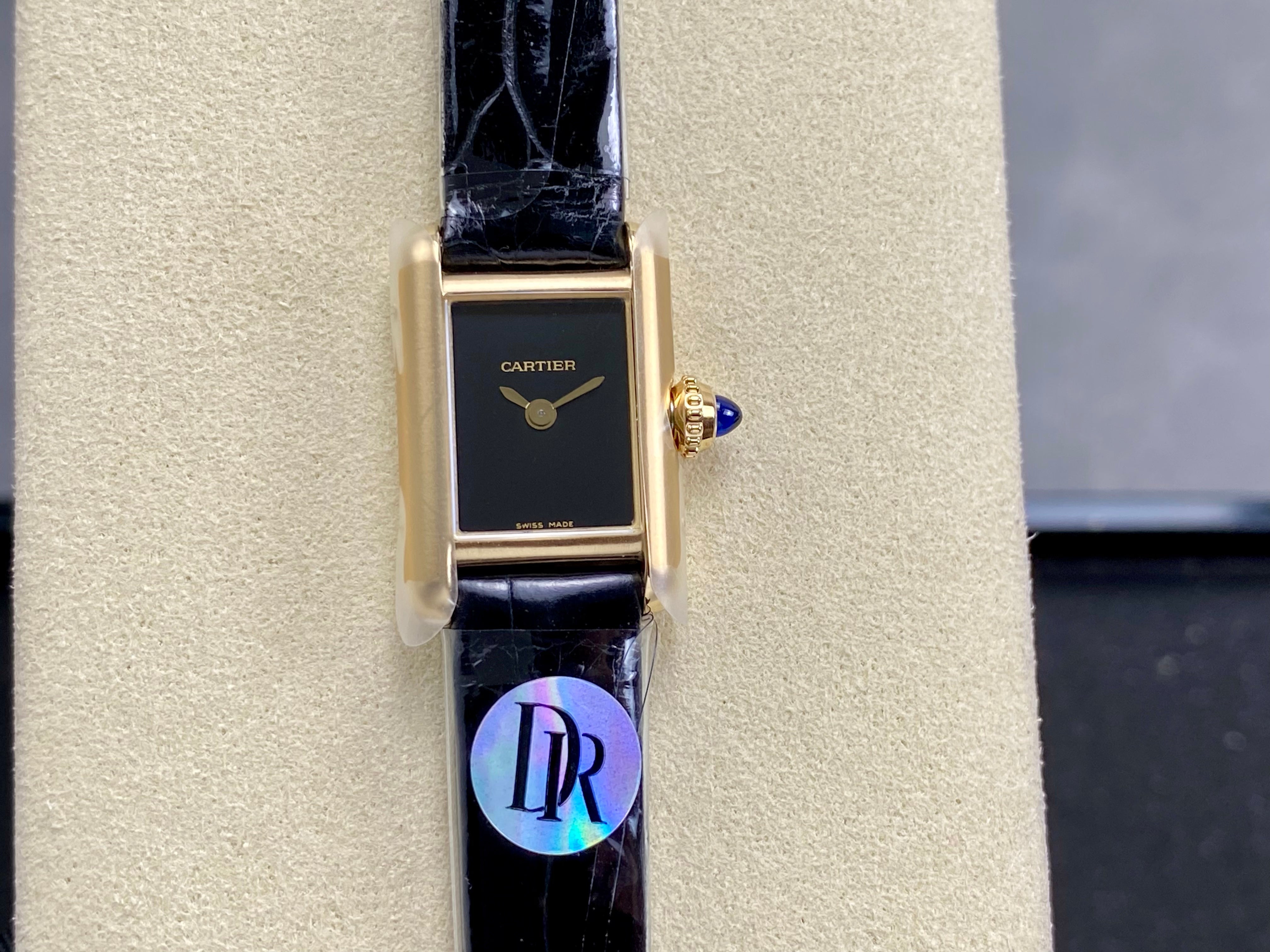 Cartier Tank 24mm Black Dial Gold Case Leather