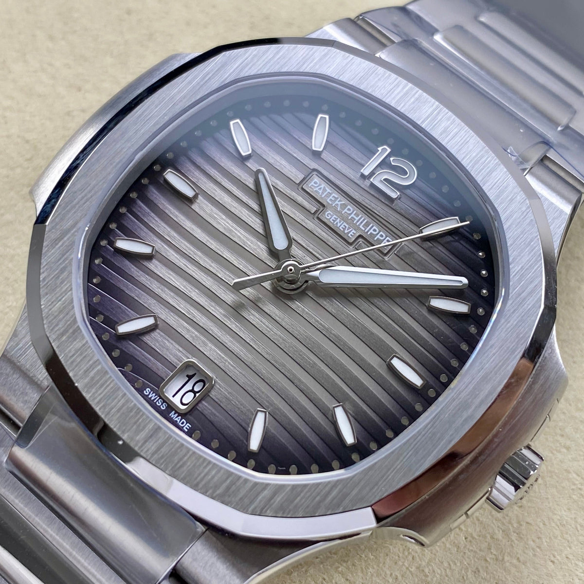 Patek Philippe Nautilus 35mm Black Gray Dial Sliver Case