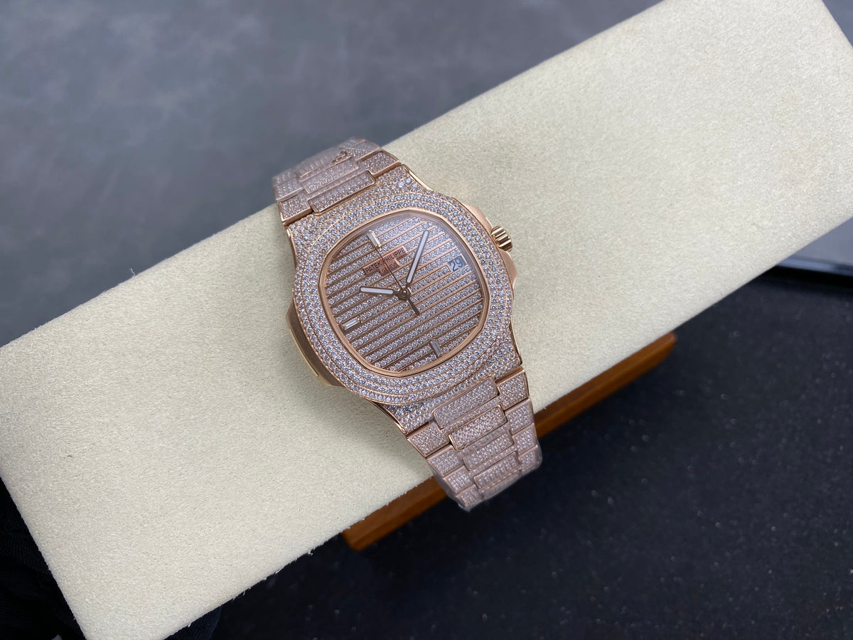 Patek Philippe Nautilus 40mm Rose Gold Full Diamond Watch