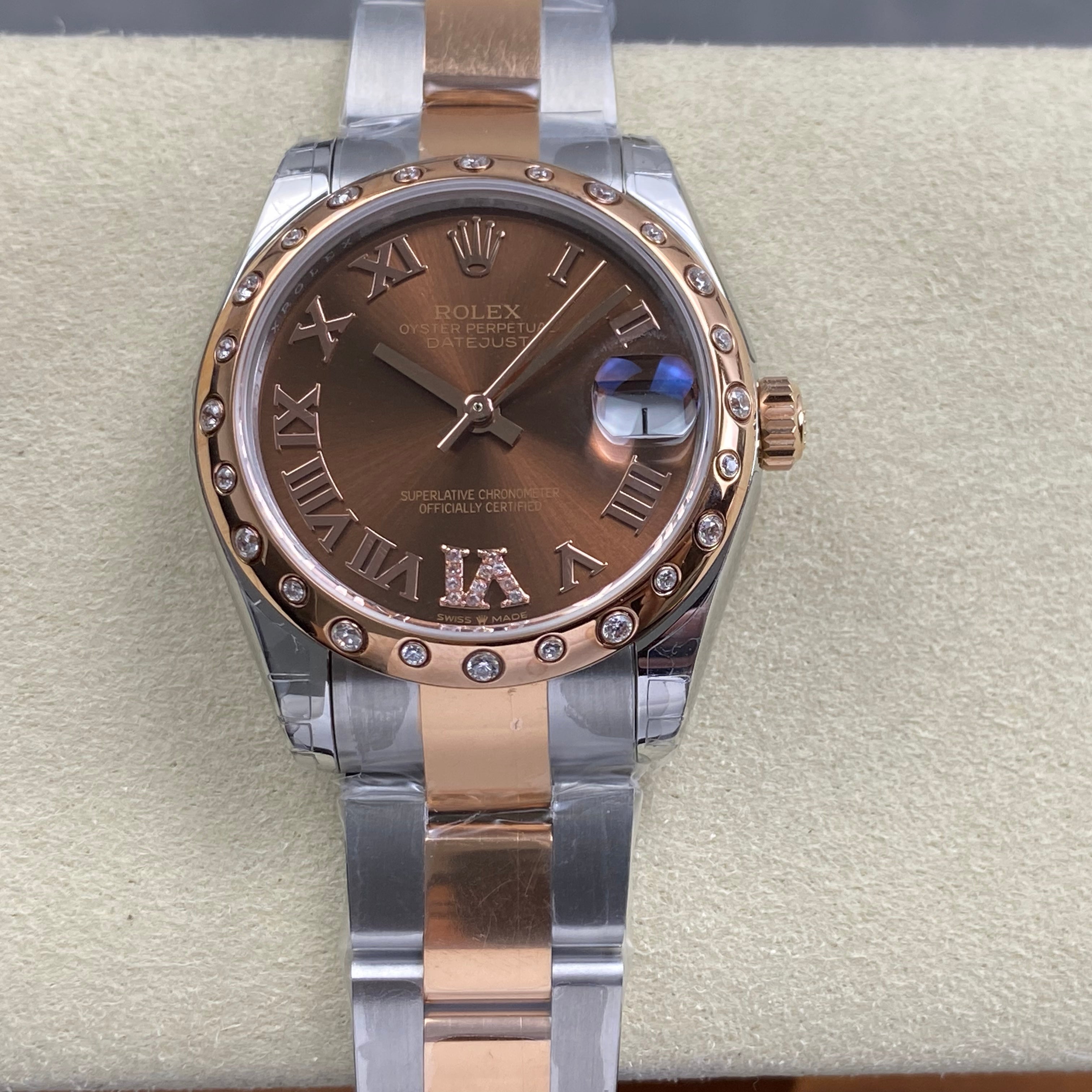 Rolex Datejust 31mm Chocolate Dial Diamond Bezel Steel Pink Gold