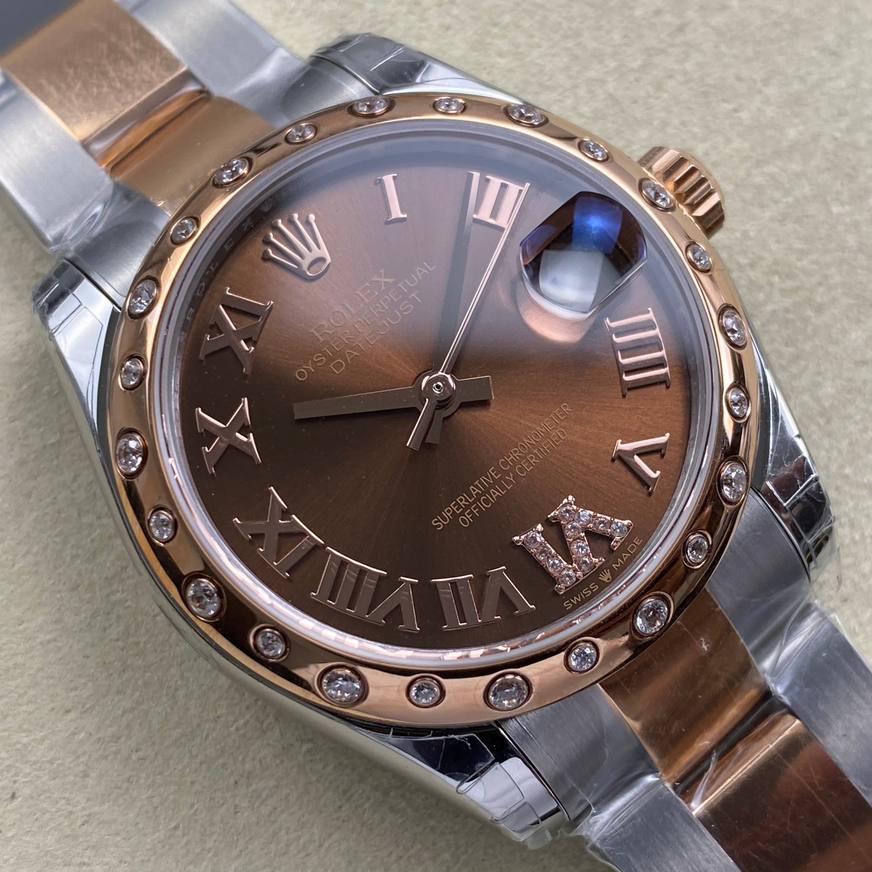 Rolex Datejust 31mm Chocolate Dial Diamond Bezel Steel Pink Gold