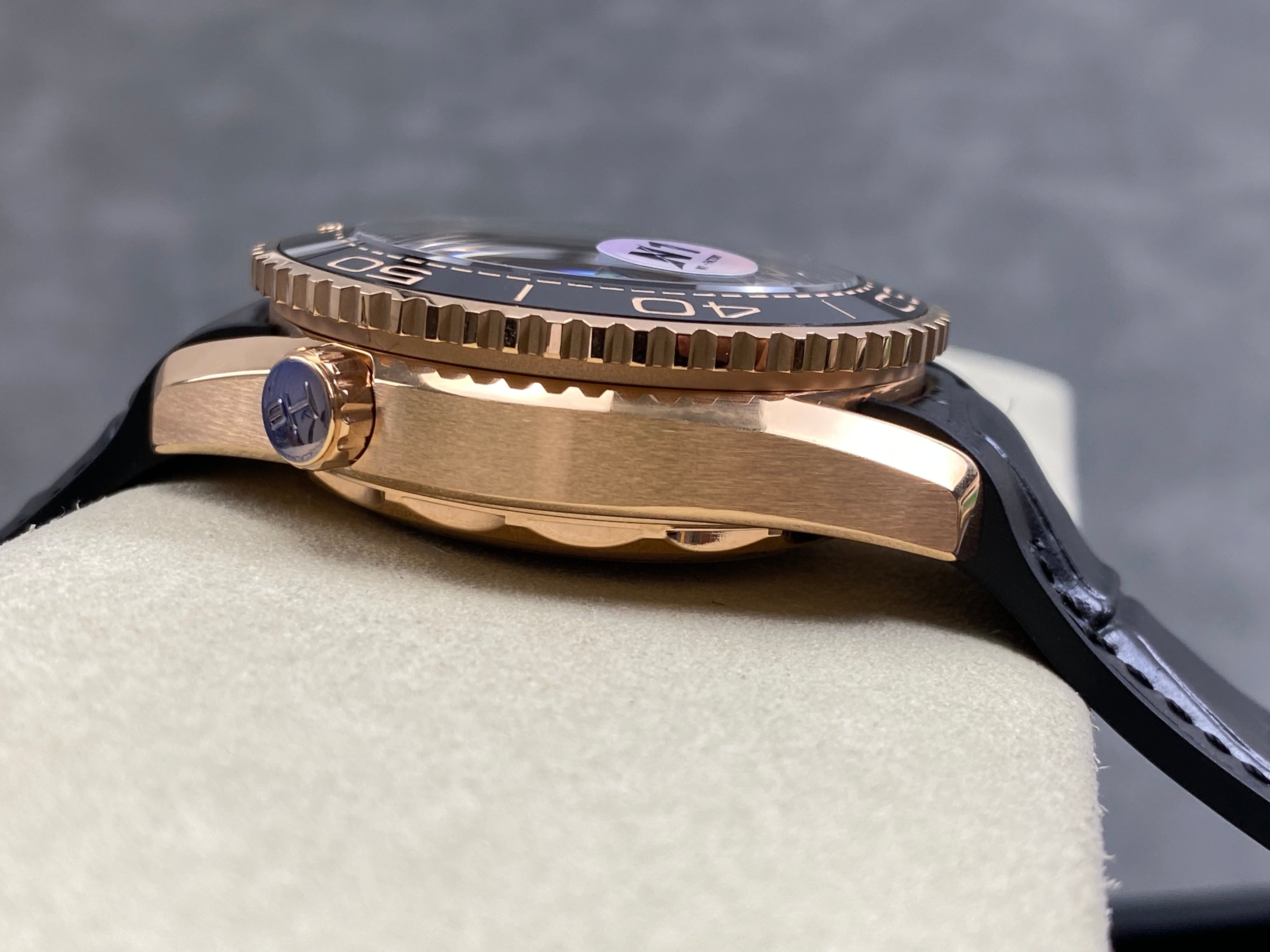 Omega Seamaster 46mm Black Dial Pink Gold Case Leather