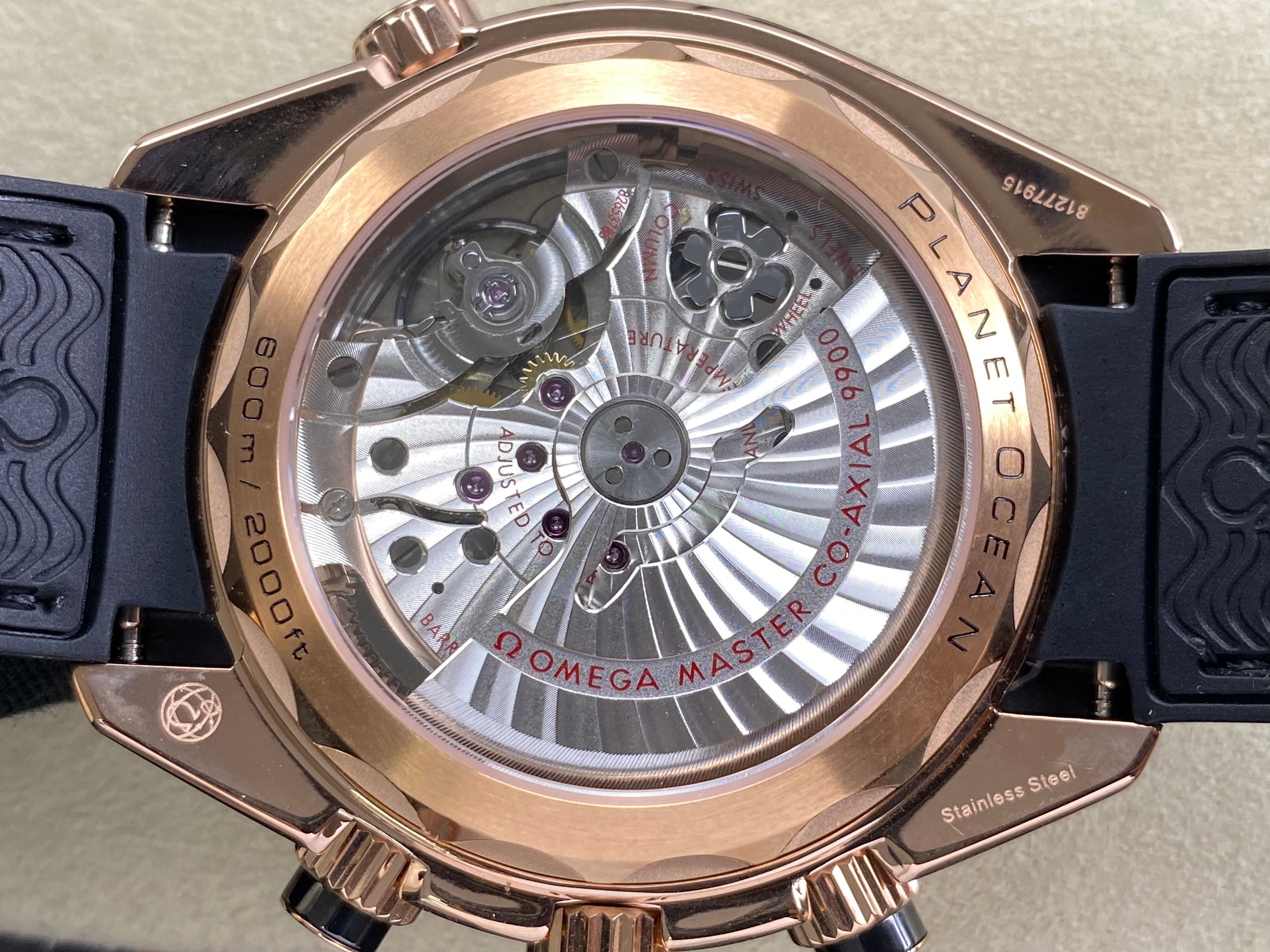 Omega Seamaster 46mm Black Dial Pink Gold Case Leather