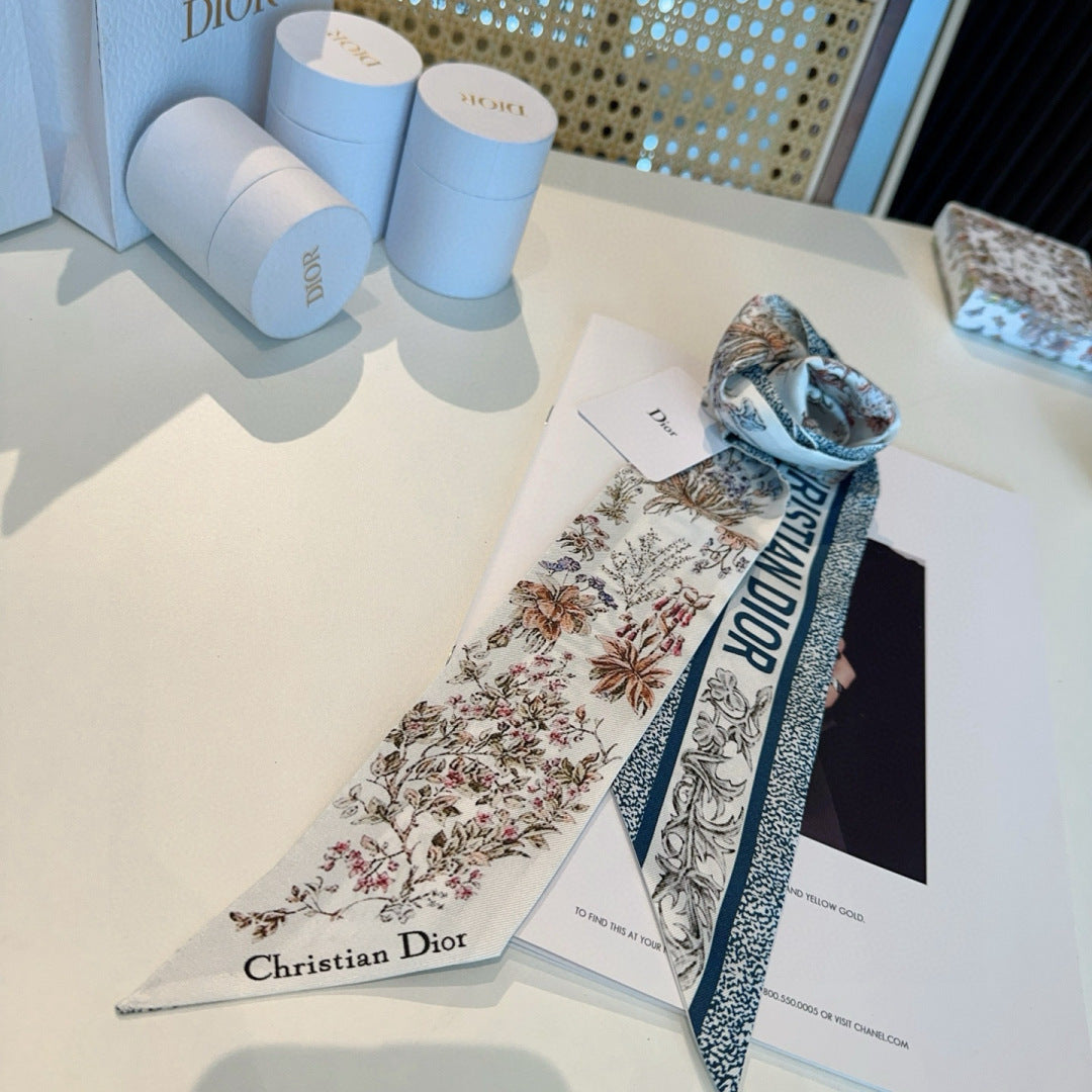 CD Twilly Mini Scarf 105cm Blue Colorful Mulberry Silk 914495